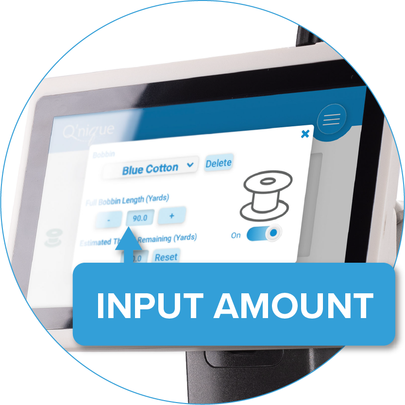Bobbin estimator screen with input amount pop up