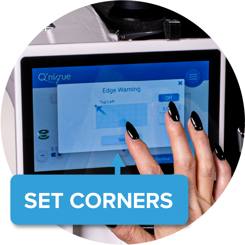 Quilter using the Edge Warning tool to set their corners